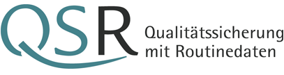 QSR-Logo Das Logo zeigt das Kürzel QSR und rechts daneben in kleinerer Schrift Qualitätssicherung mit Routinedaten